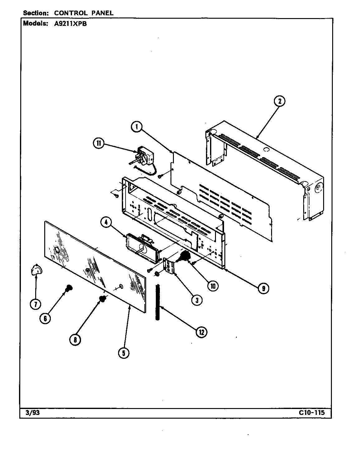 Admiral A9211XPB control panel diagram