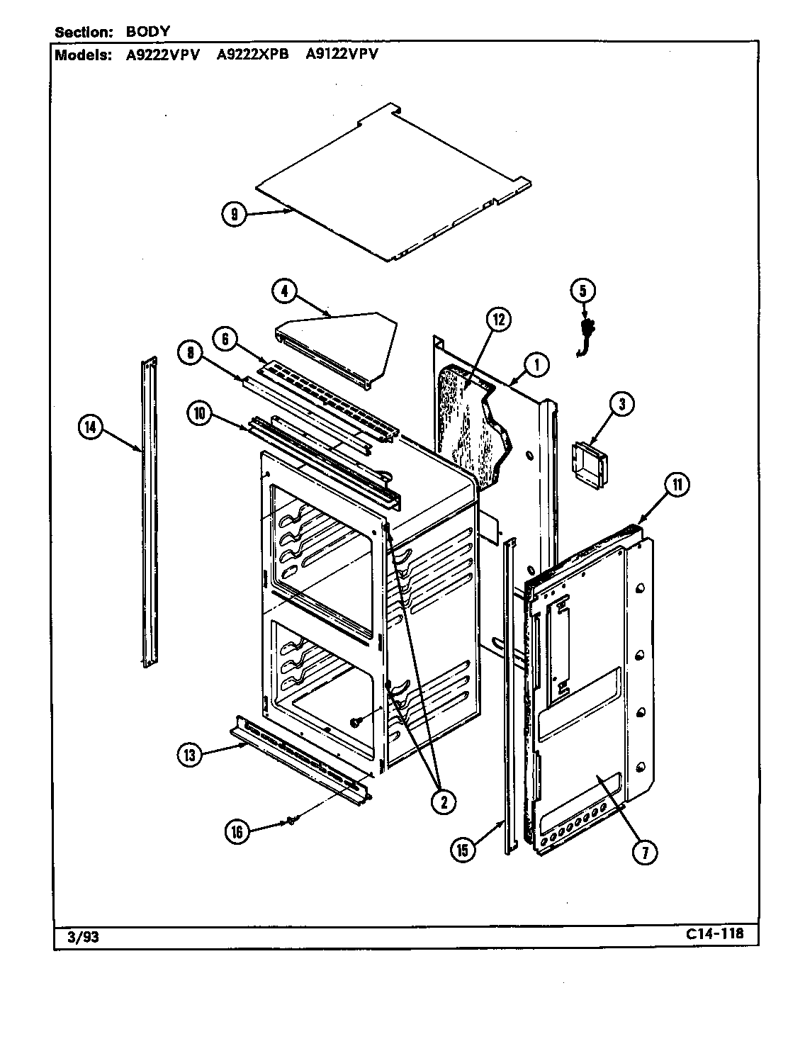 Admiral A9122VPV body diagram