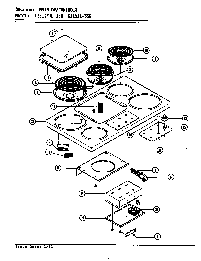 Admiral S1151L-36G top assembly diagram