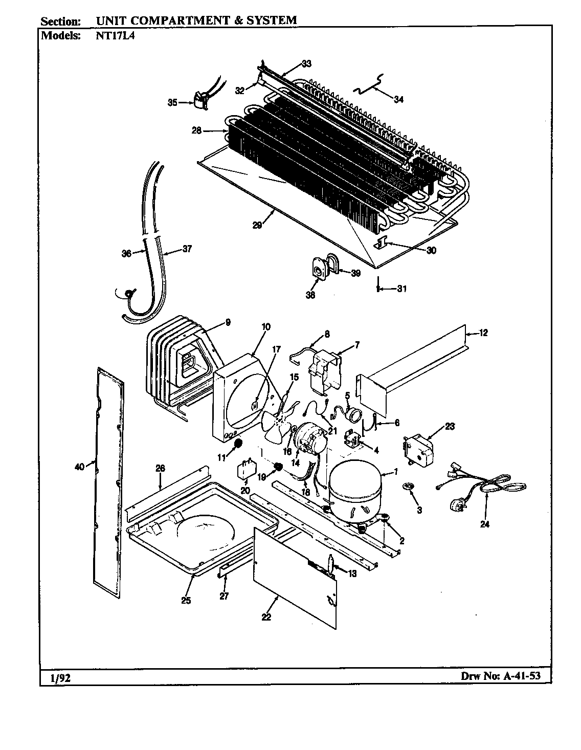 Admiral NT17L4H/AA21B unit compartment & system diagram