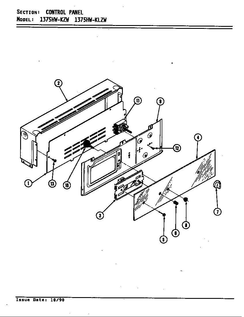 Admiral 1375HW-KLZW control panel diagram