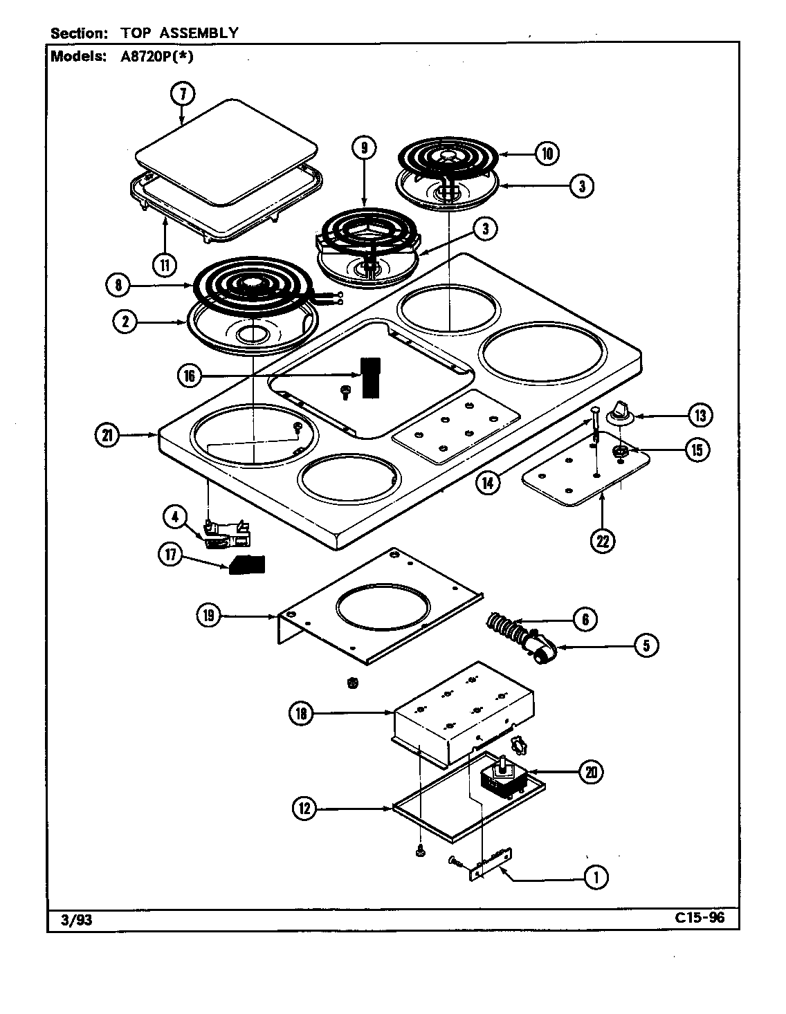 Admiral A8720PA top assy. diagram