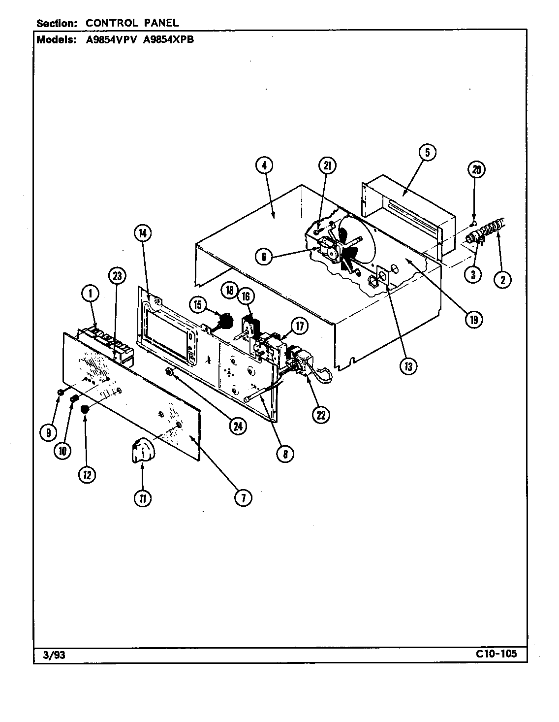 Admiral A9854XPB control panel diagram