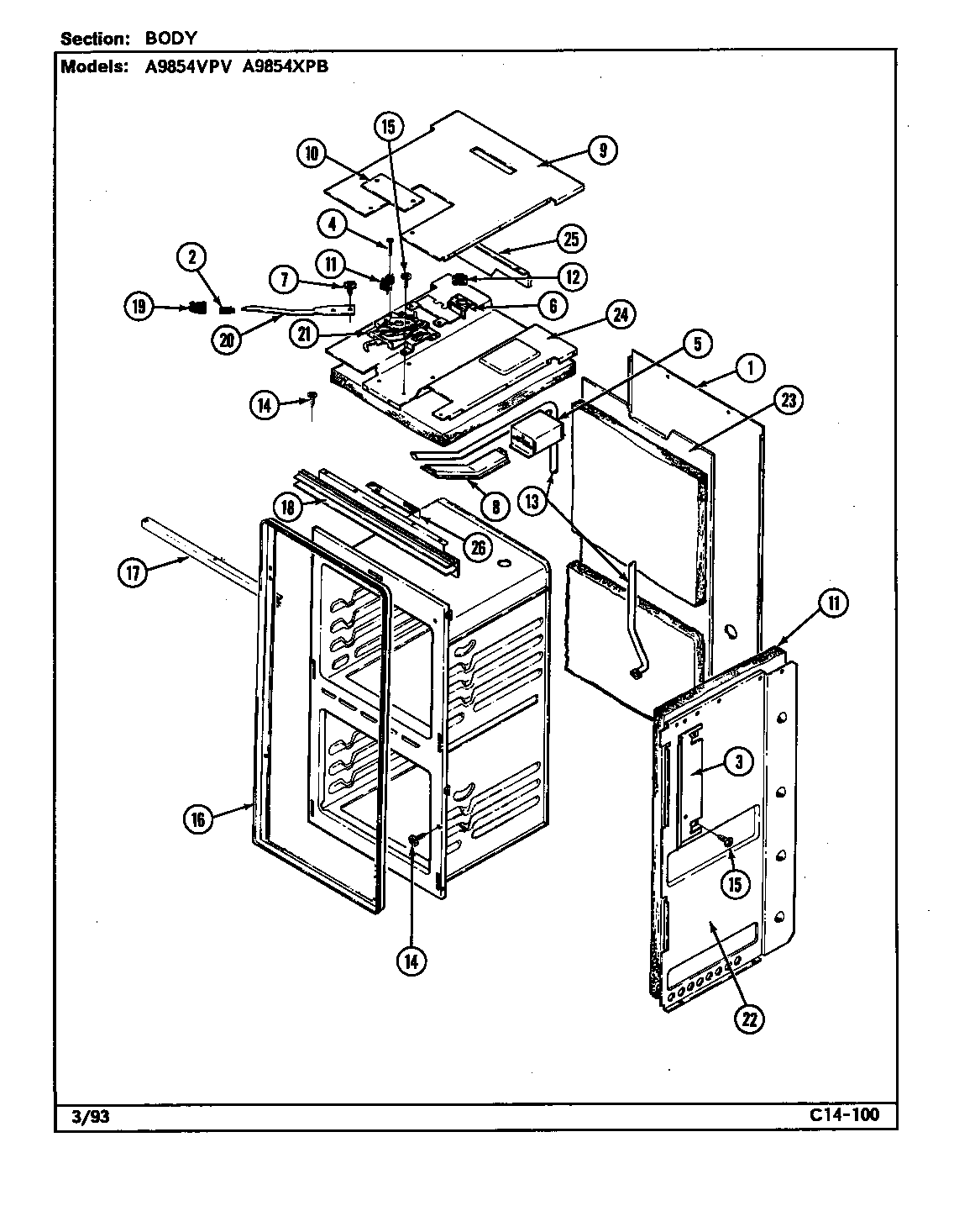 Admiral A9854XPB body diagram