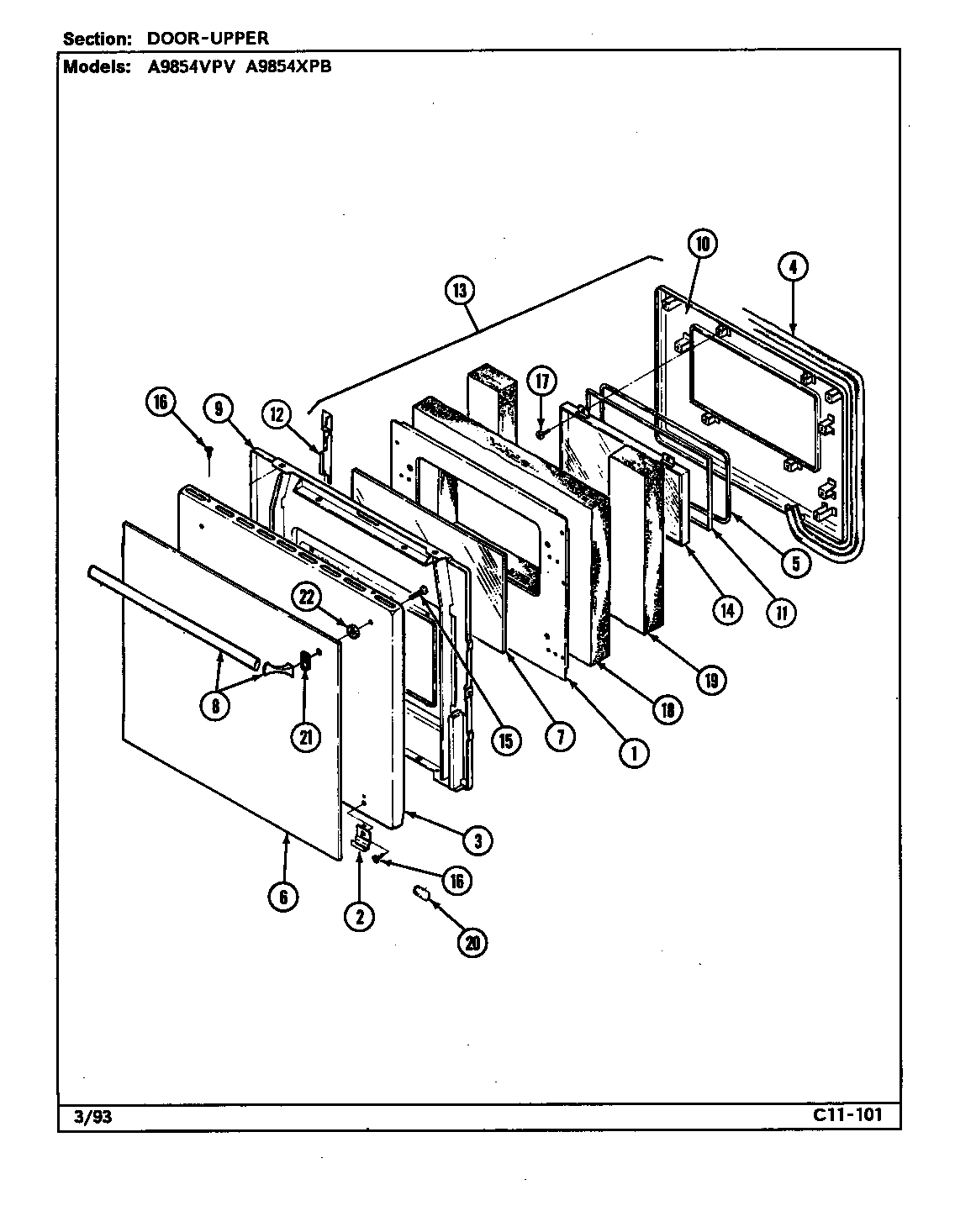 Admiral A9854XPB door (upper) diagram