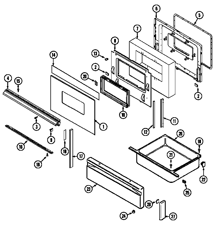 Admiral A3888XRB door/drawer diagram