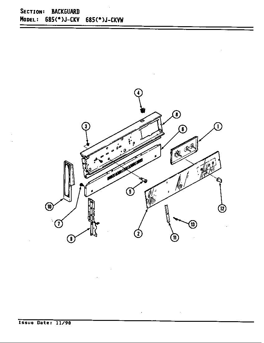 Admiral 685WJ-CKVW control panel diagram