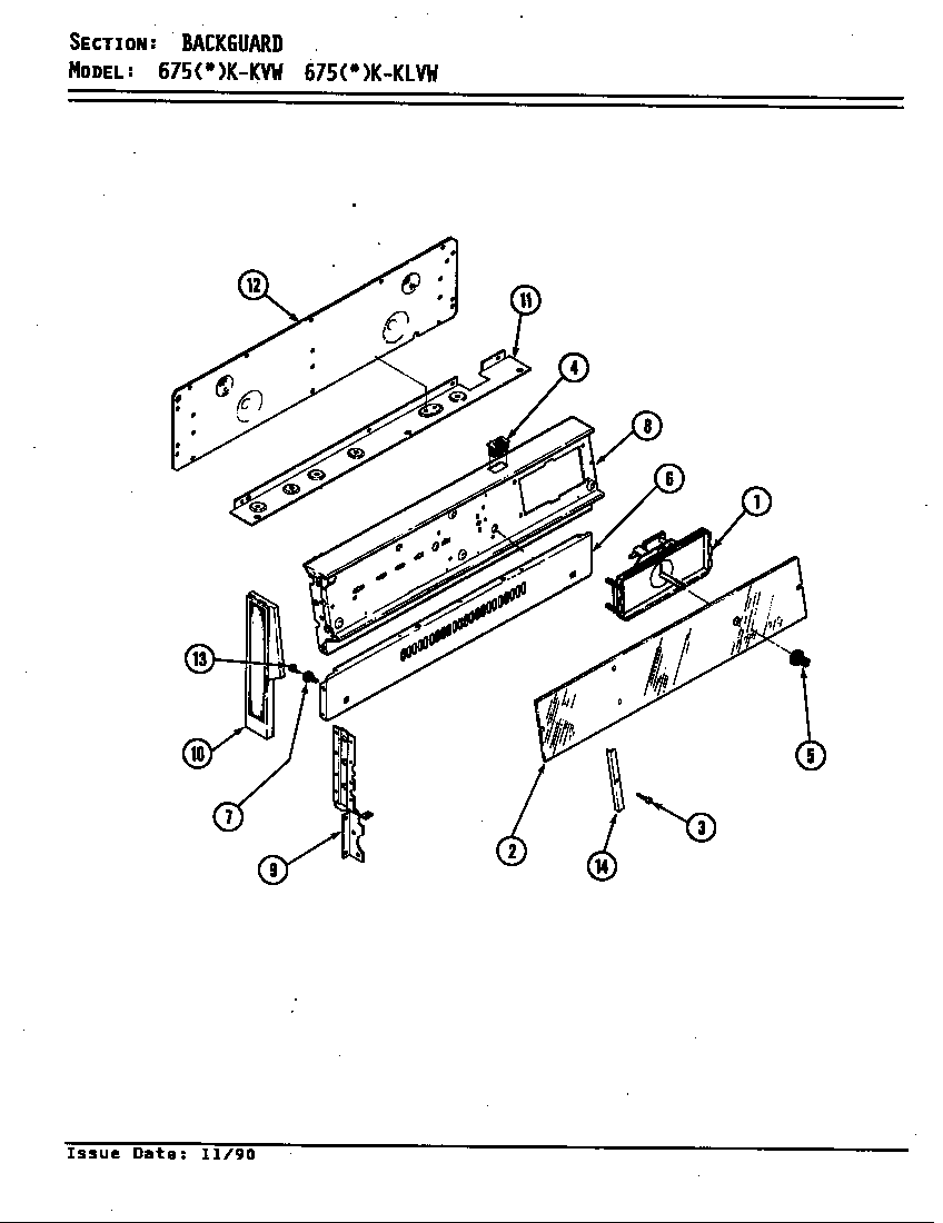 Admiral 675WK-KLVW control panel diagram