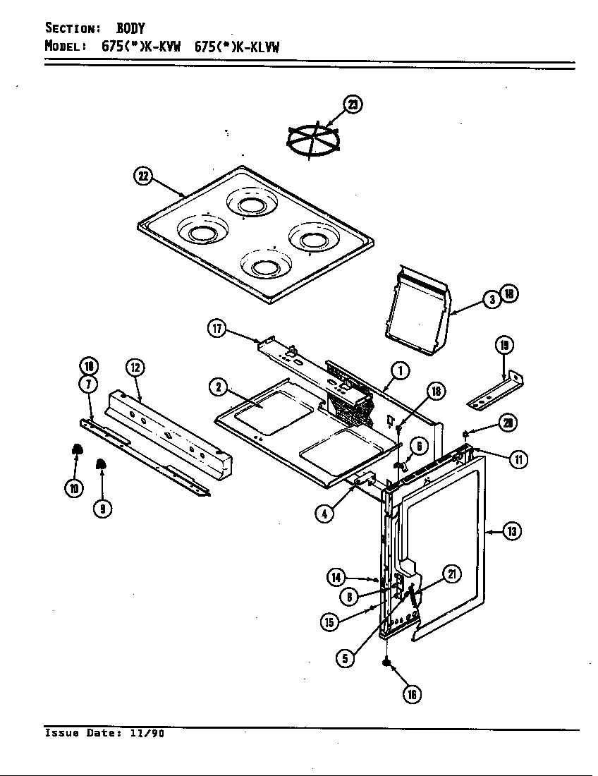 Admiral 675WK-KLVW body diagram