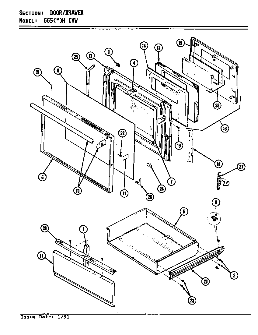 Admiral 665WH-CVW door/drawer diagram