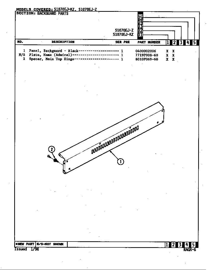Admiral S1070EJ-KZ control panel diagram