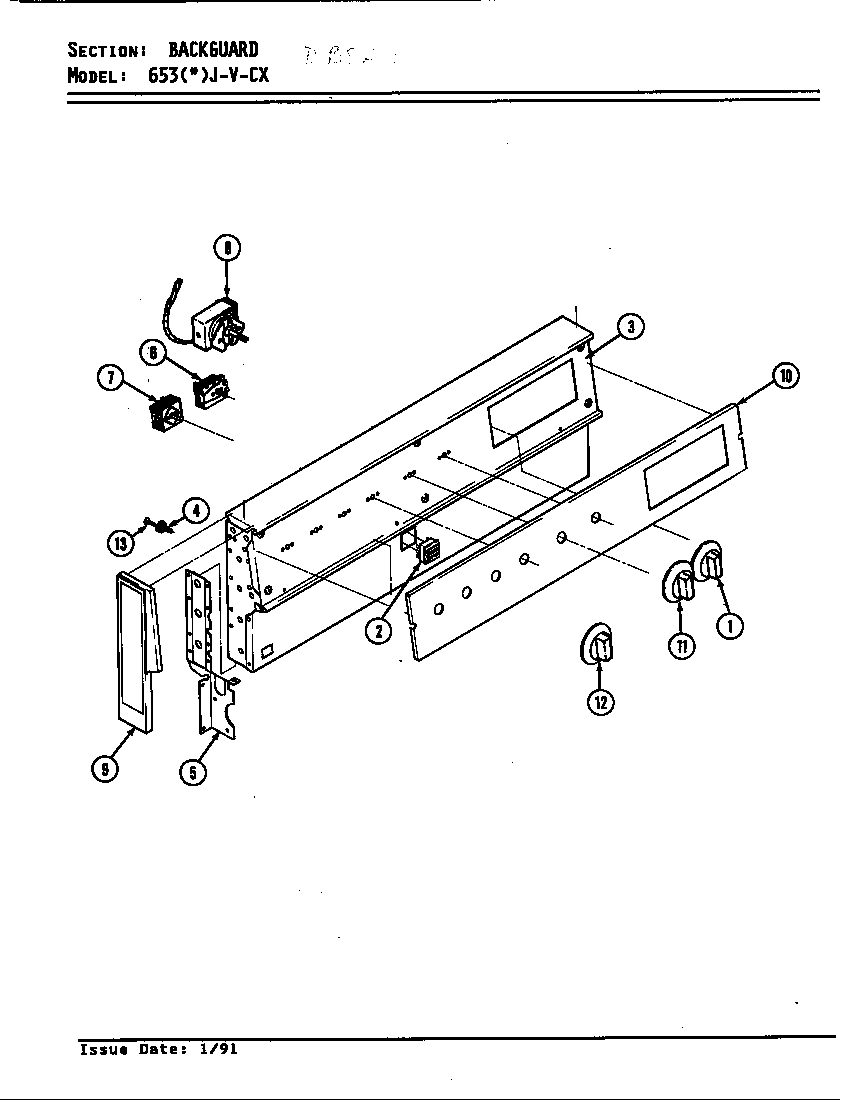 Admiral 653WJ-V-CX control panel diagram