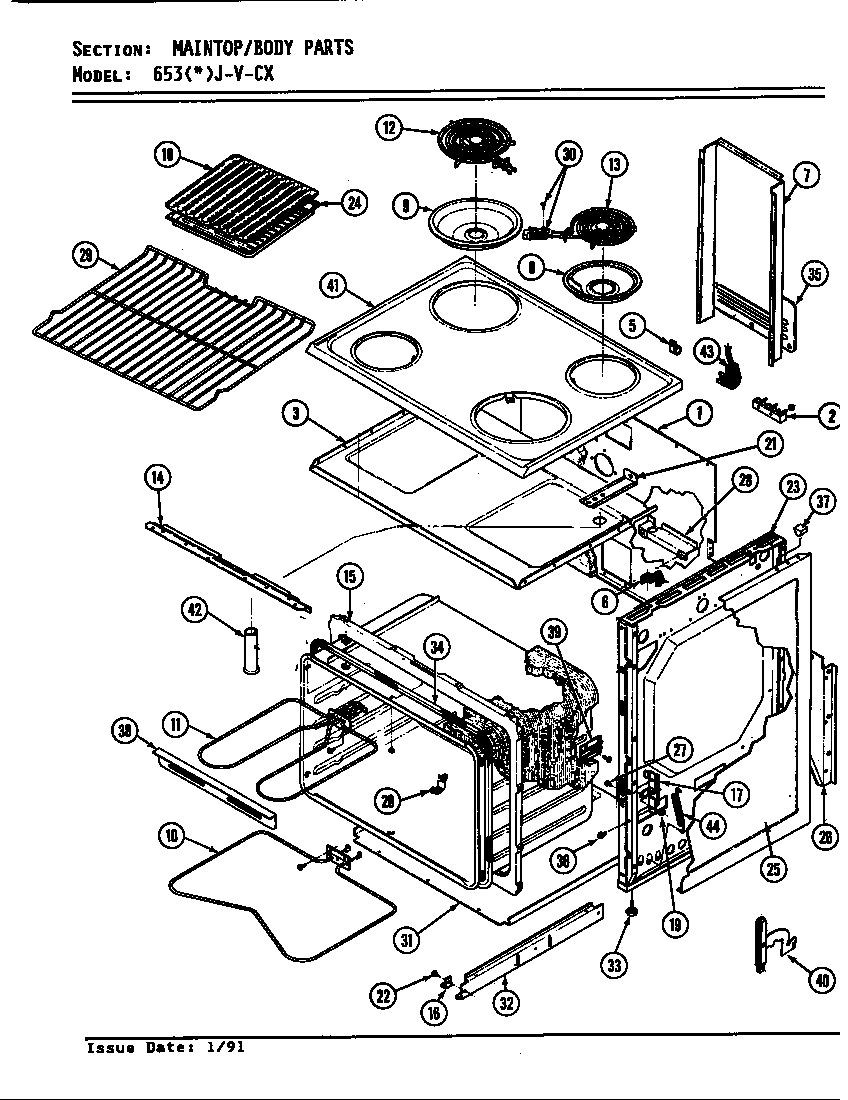 Admiral 653WJ-V-CX top assembly diagram