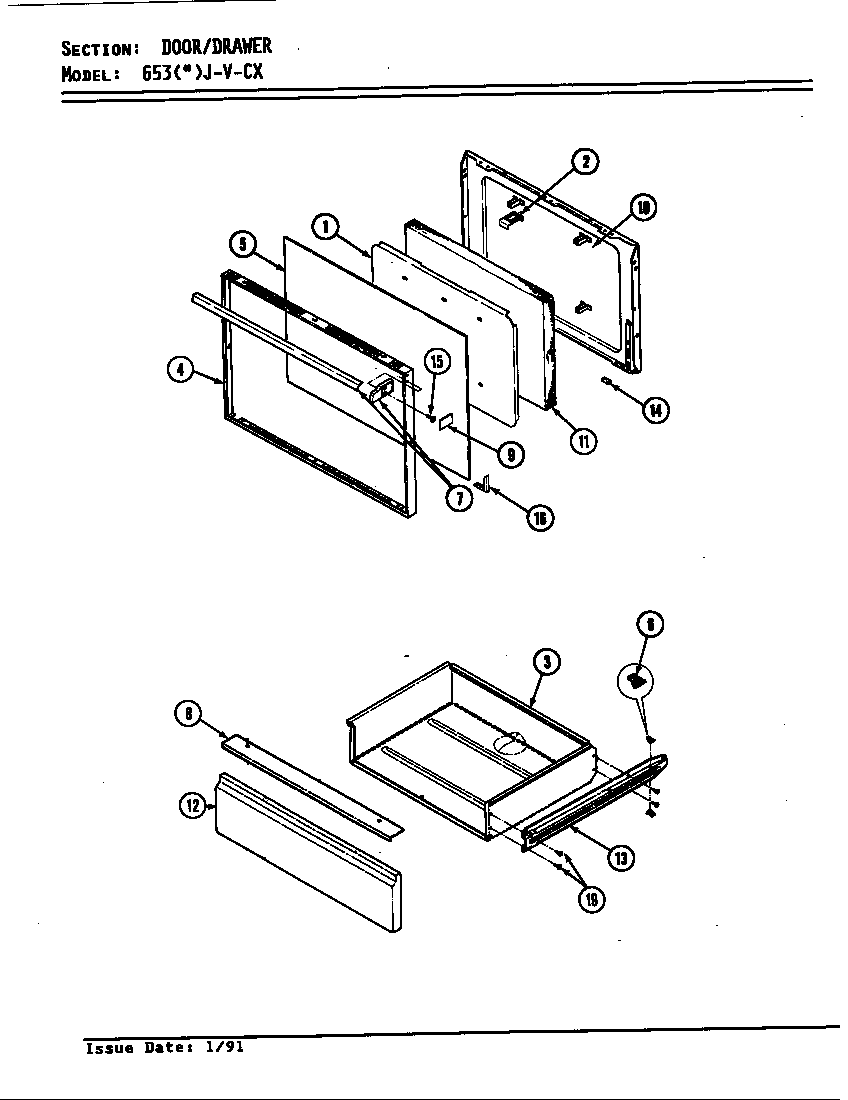 Admiral 653WJ-V-CX door/drawer diagram