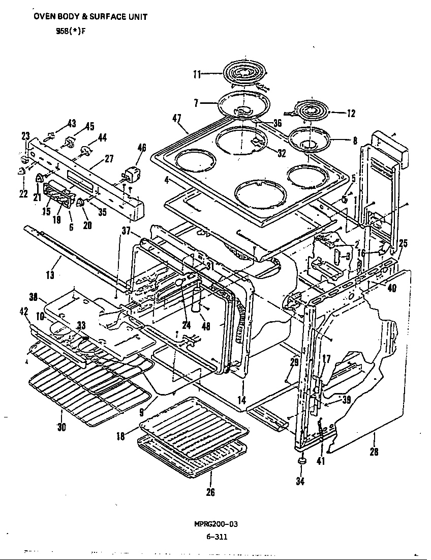Admiral 958AF-CLW top assembly diagram