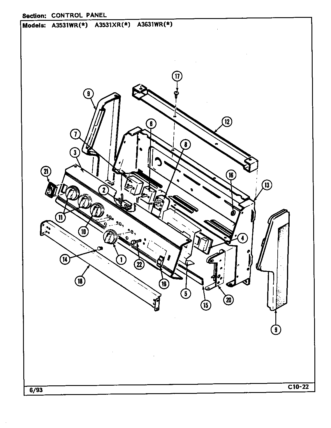 Admiral A3631WRW control panel diagram