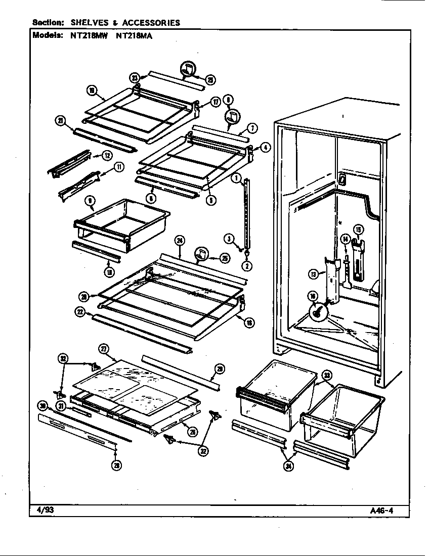 Maytag NT218MW/DD71A shelves & accessories diagram