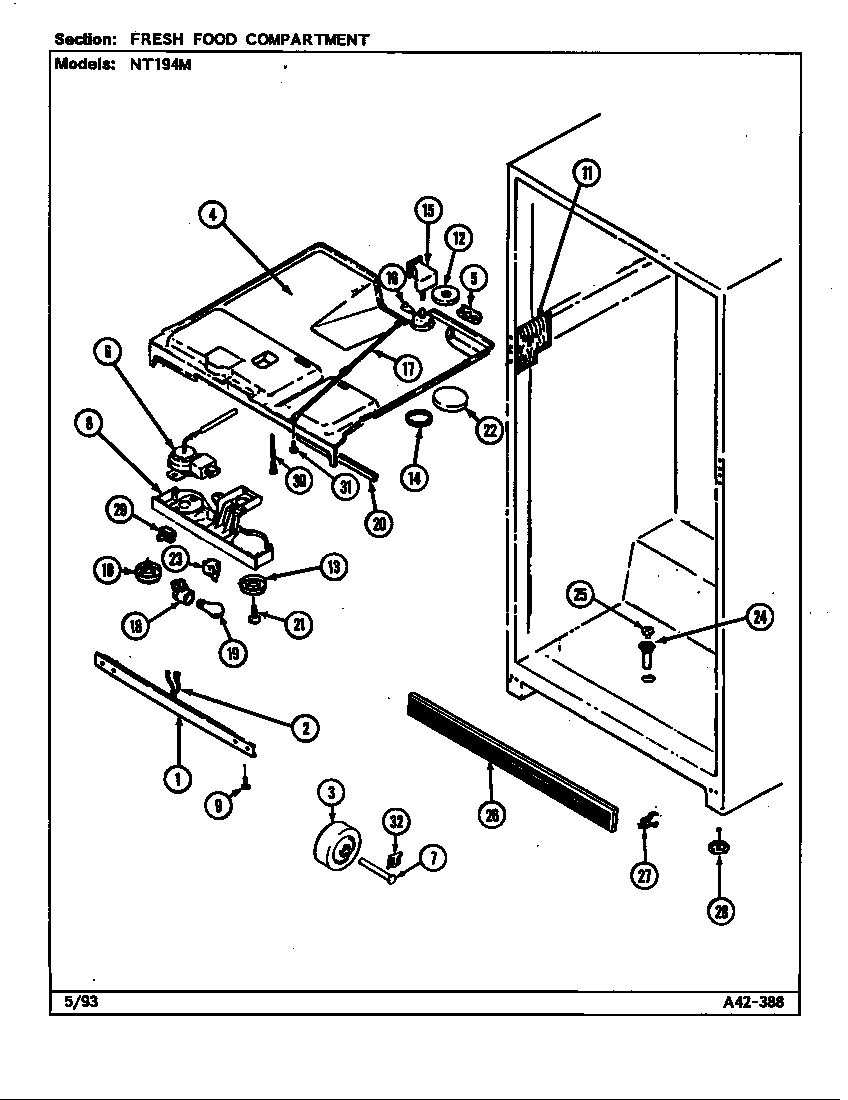 Norge NT194M/DC61A fresh food compartment diagram