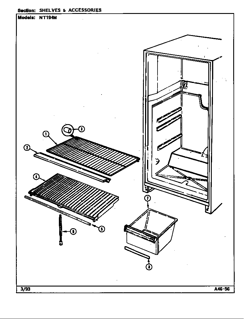 Norge NT194M/DC61A shelves & accessories diagram