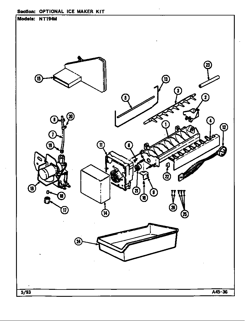 Norge NT194M/DC61A optional ice maker kit diagram
