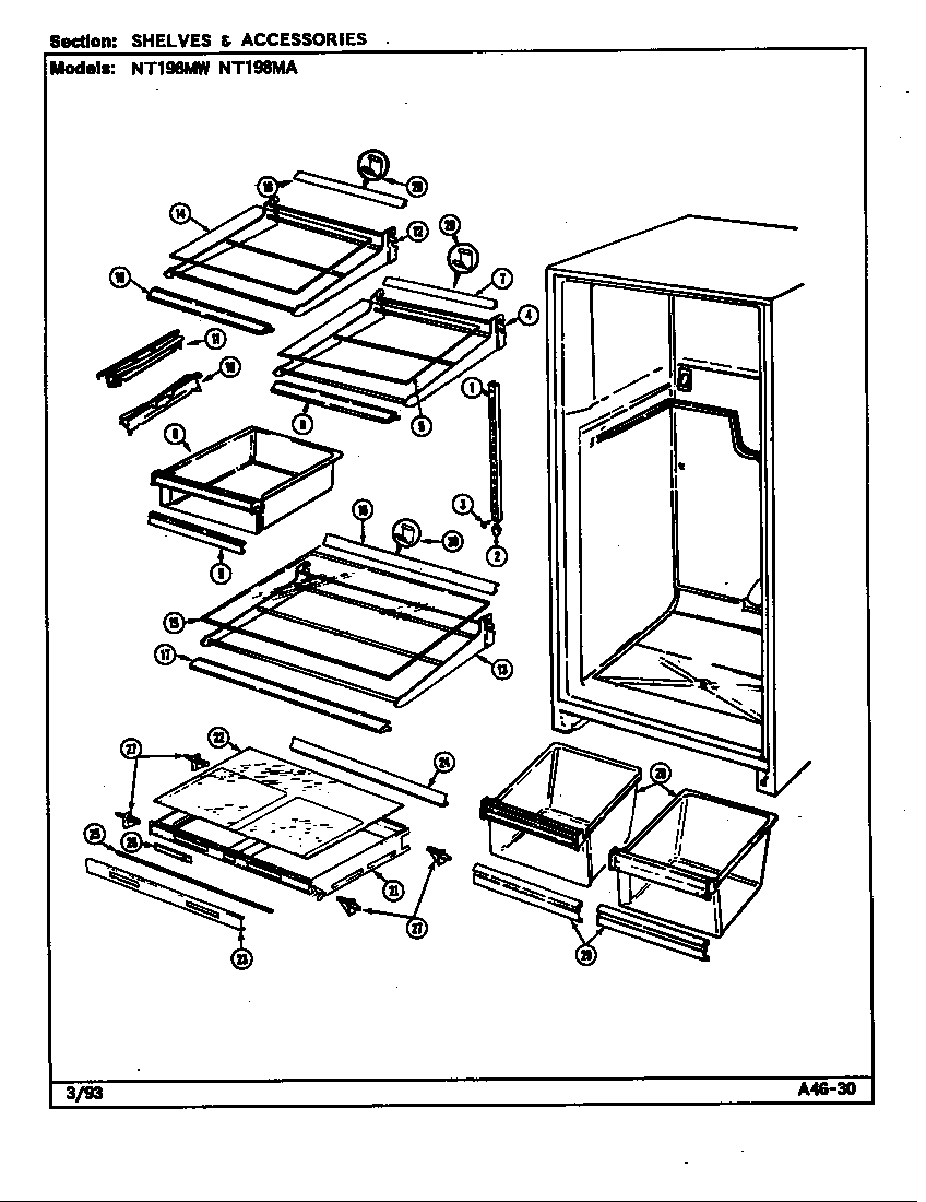 Norge NT198MW shelves & accessories diagram