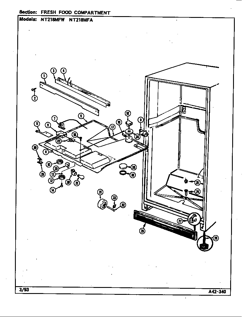 Norge NT218MFW/DD73A fresh food compartment diagram