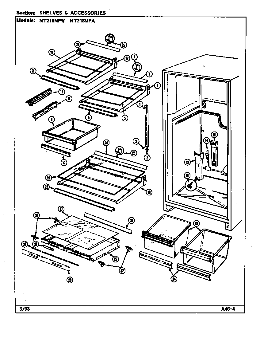 Norge NT218MFW/DD73A shelves & accessories diagram
