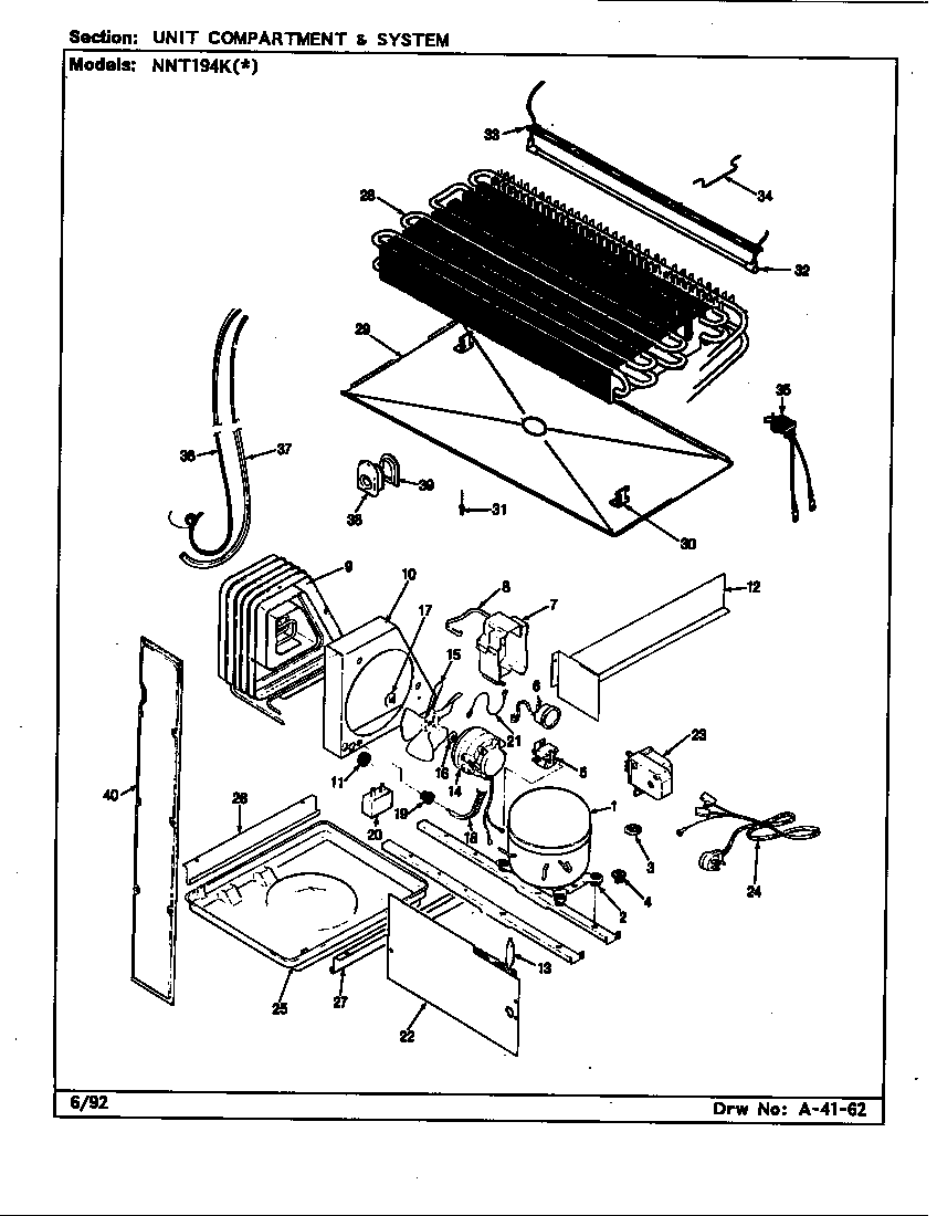 Norge NNT194KW/CC62A unit compartment & system diagram