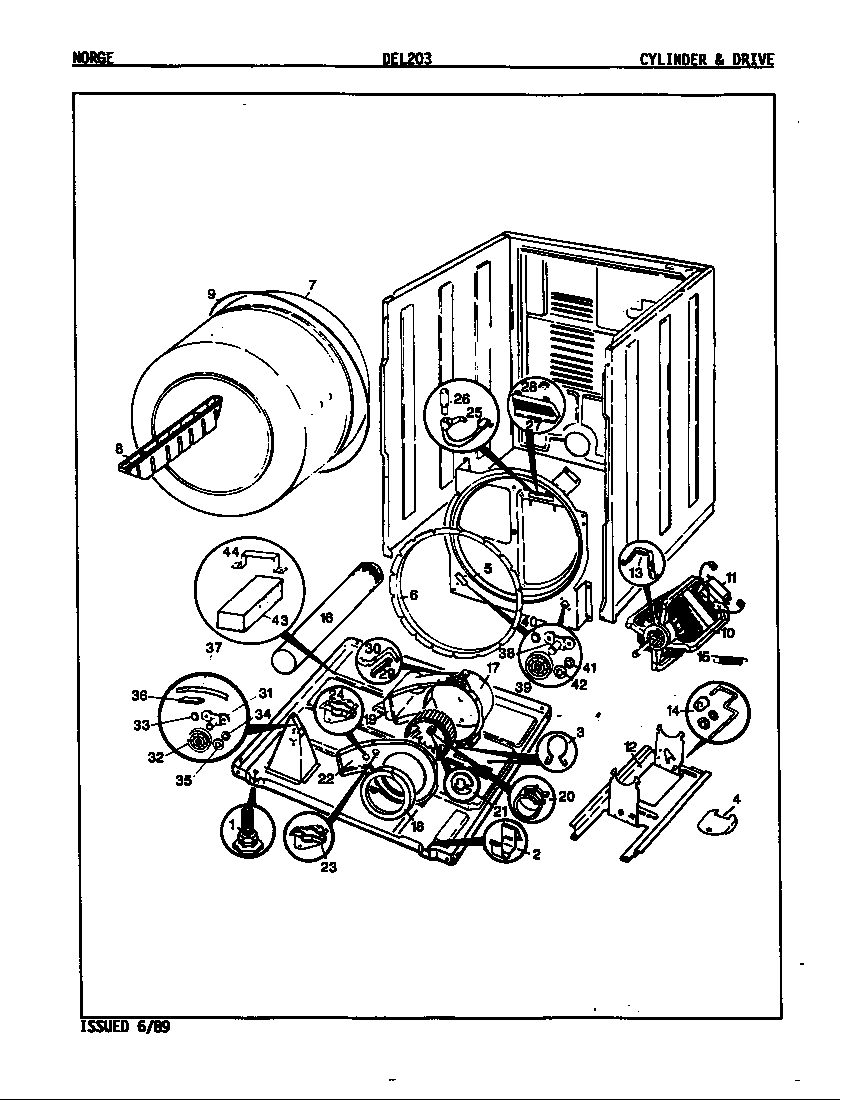 Norge DEL203H cylinder & drive (rev. a-d) diagram
