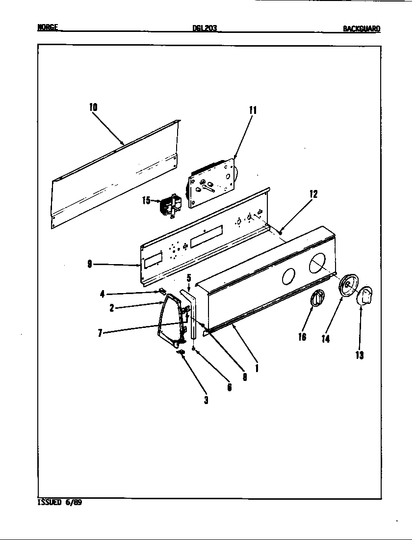 Norge DGL203W control panel (rev. e-g) diagram