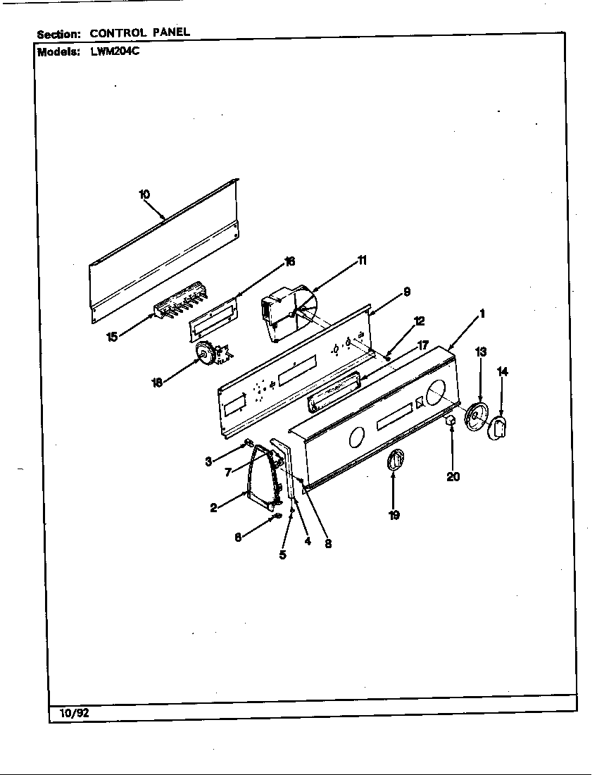 Norge LWM204HC control panel diagram