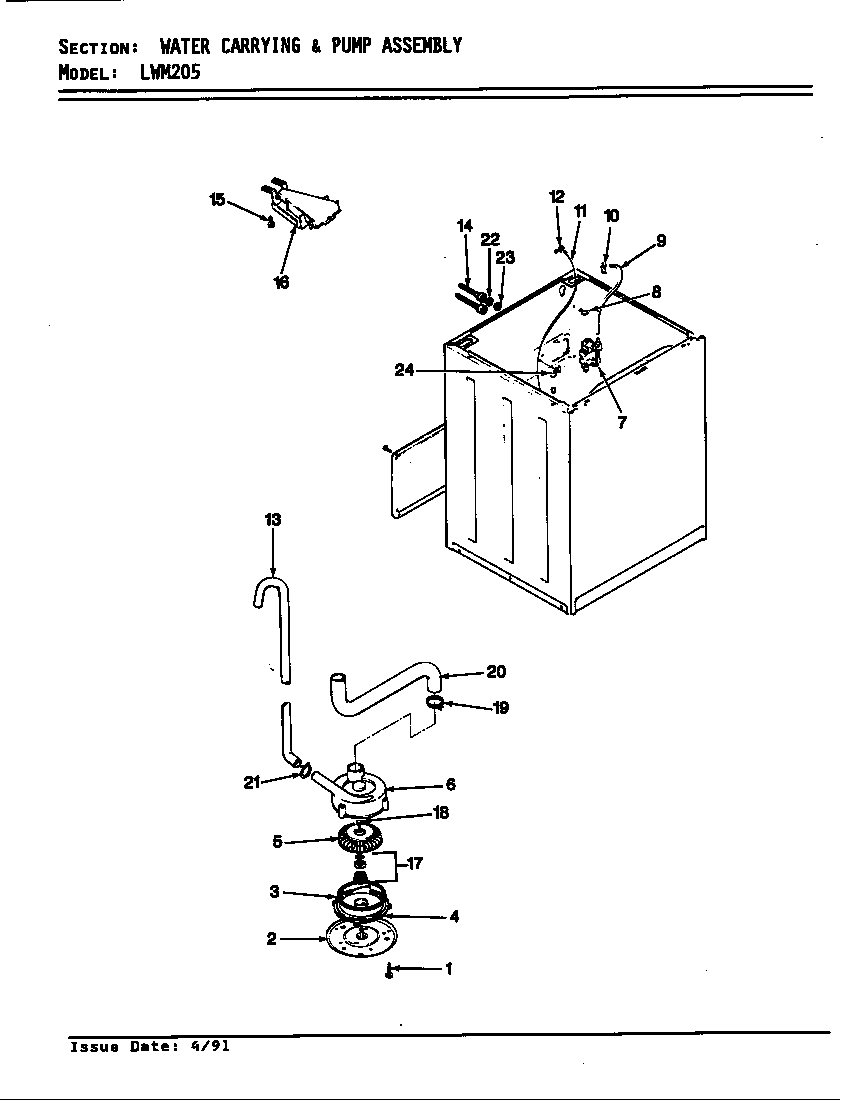 Norge LWM205W water carrying & pump assy. (wht) (lwm205w) diagram