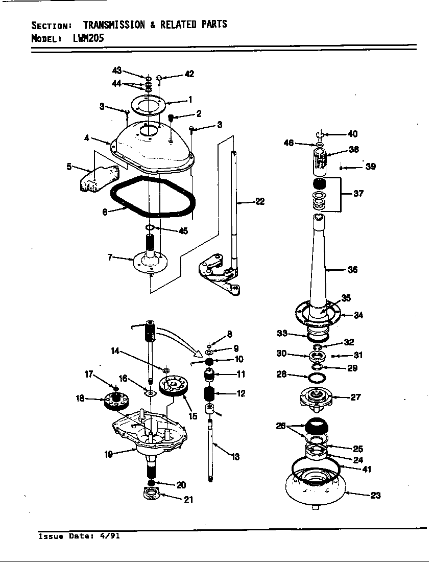Norge LWM205W transmission & related parts (wht) (lwm205w) diagram