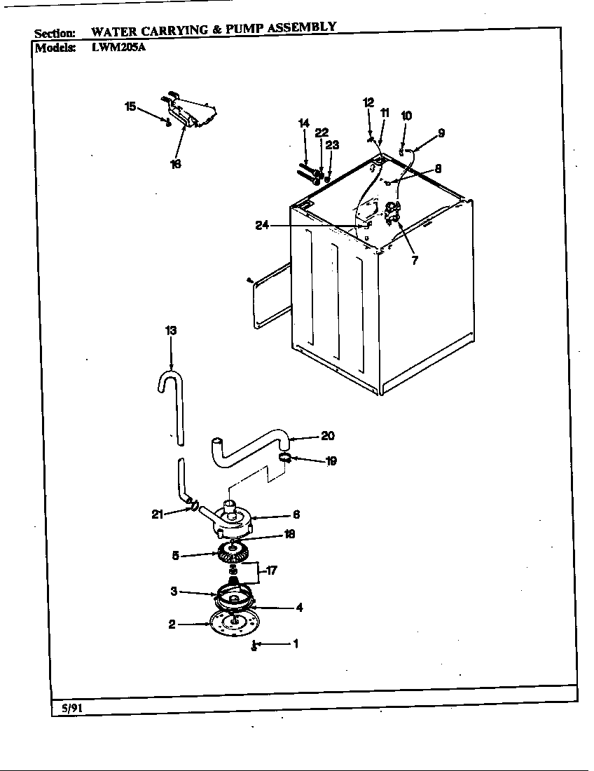 Norge LWM205W water carrying & pump assy. (alm) (lwm205a) diagram