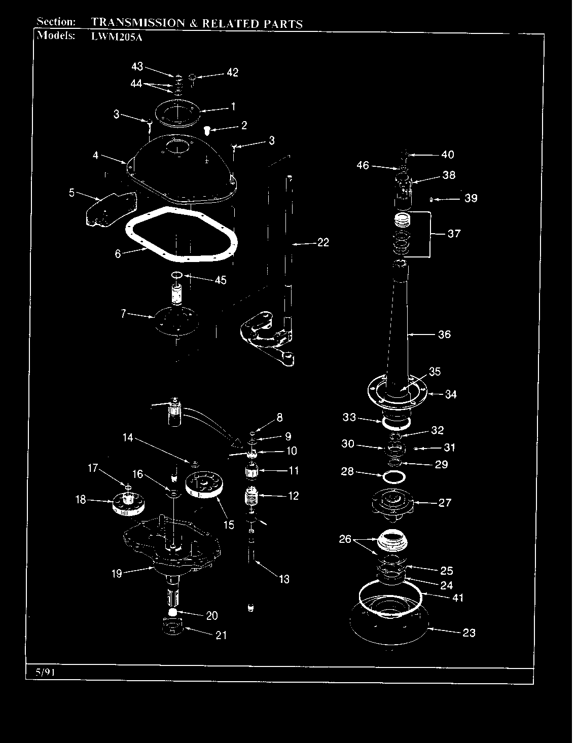 Norge LWM205W transmission & related parts (alm) (lwm205a) diagram
