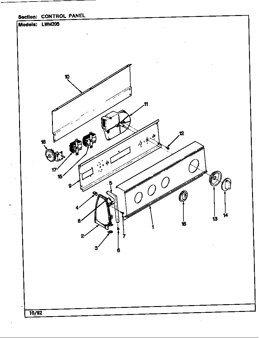 Norge LWM205W control panel (rev. a-e) (lwm205w) diagram