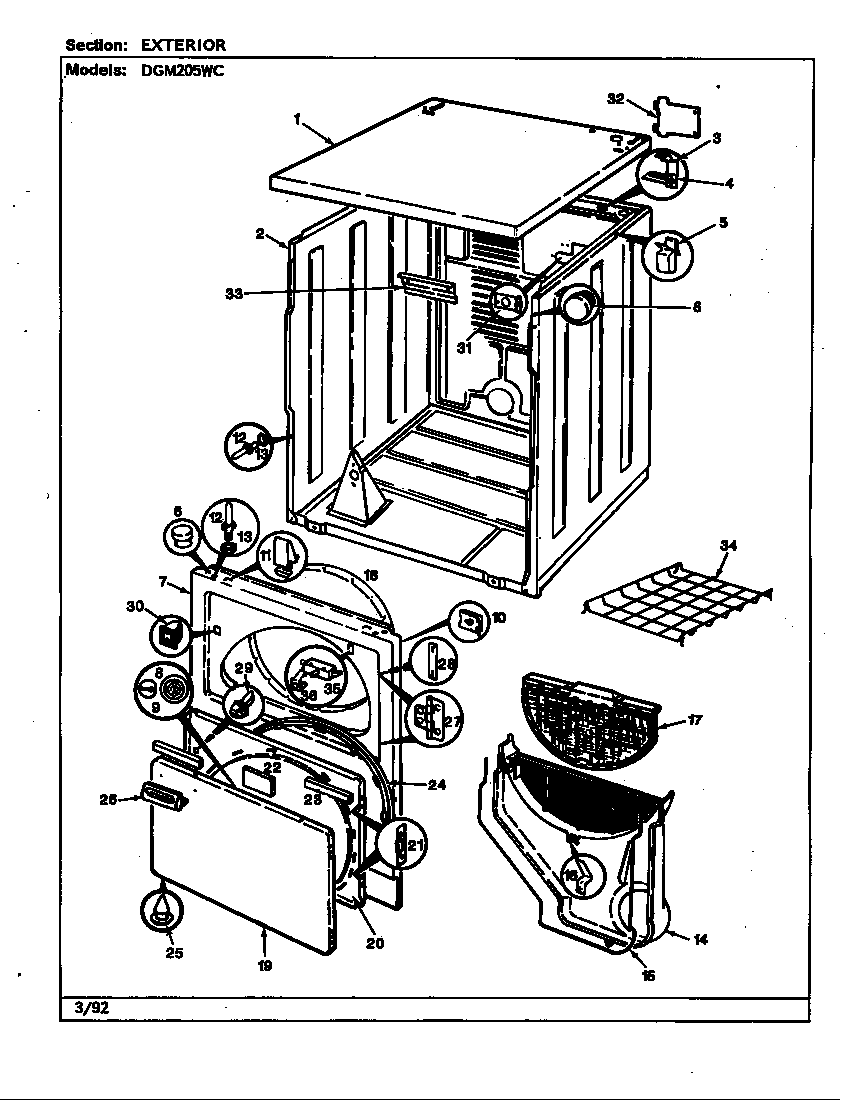 Norge DGM205AC exterior (rev. a)(wht) (dgm205wc) diagram