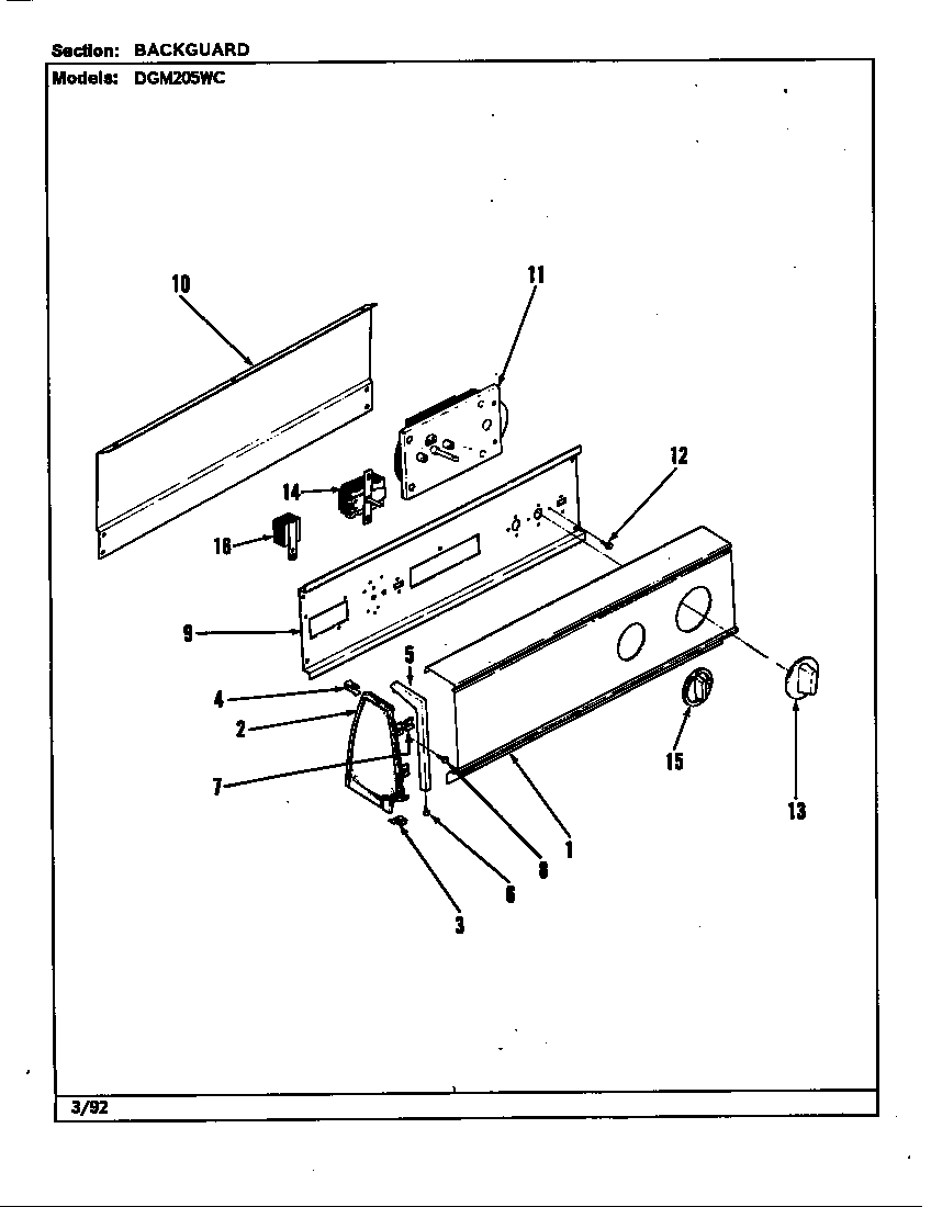 Norge DGM205AC control panel (rev. a)(wht) (dgm205wc) diagram