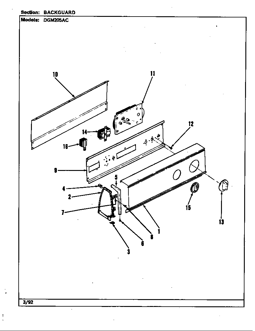 Norge DGM205AC control panel (rev. a)(alm) (dgm205ac) diagram