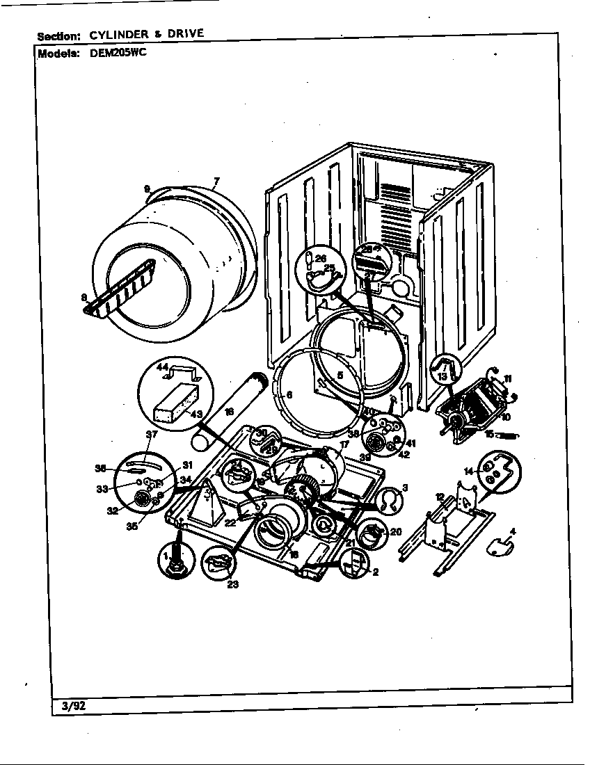 Norge DEM205AC cylinder & drive (dem205wc) diagram