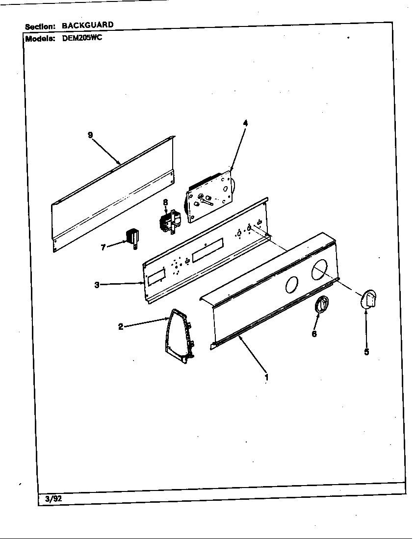 Norge DEM205AC control panel (rev. a-b)(wht) (dem205wc) diagram