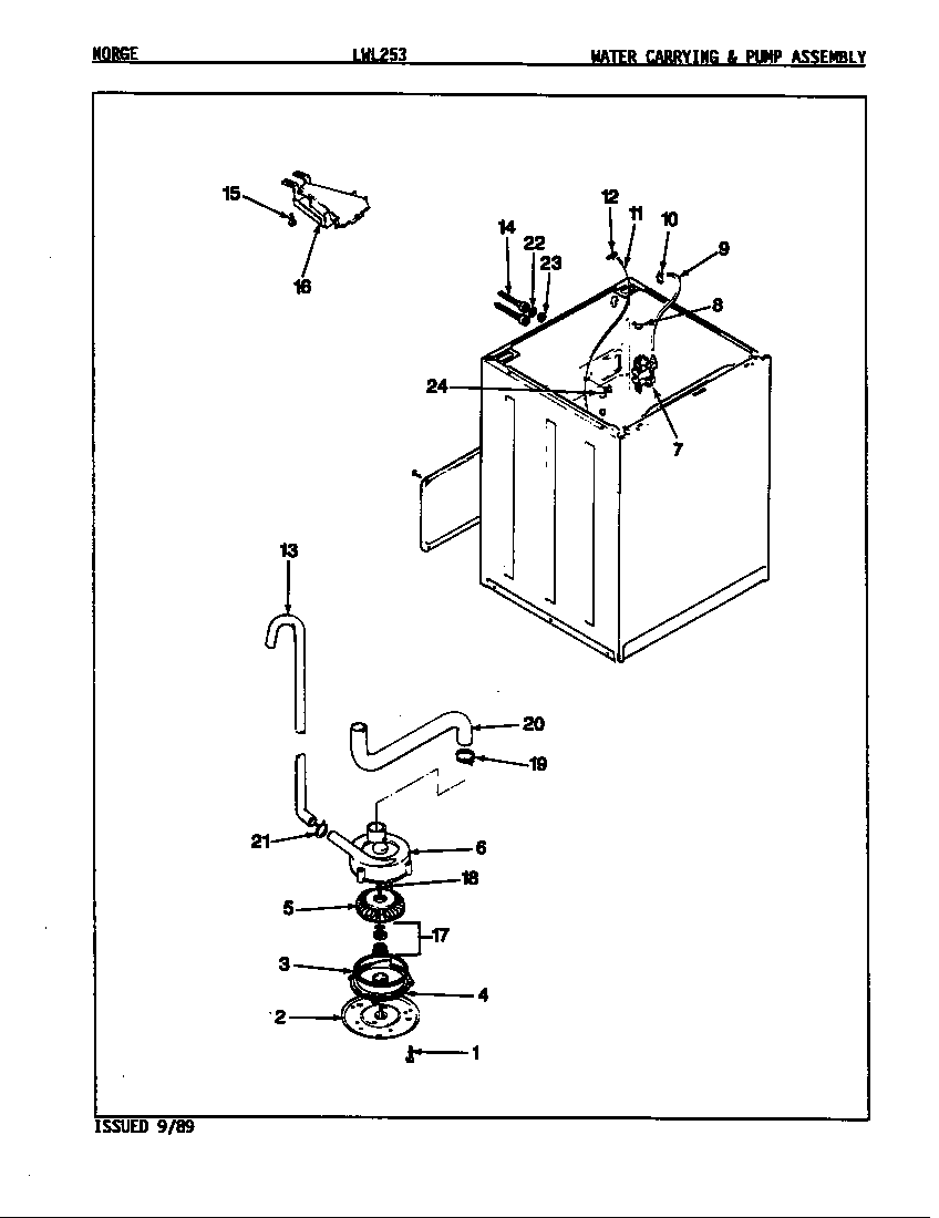 Norge LWL253A water carrying & pump assy. (rev. e-f) diagram