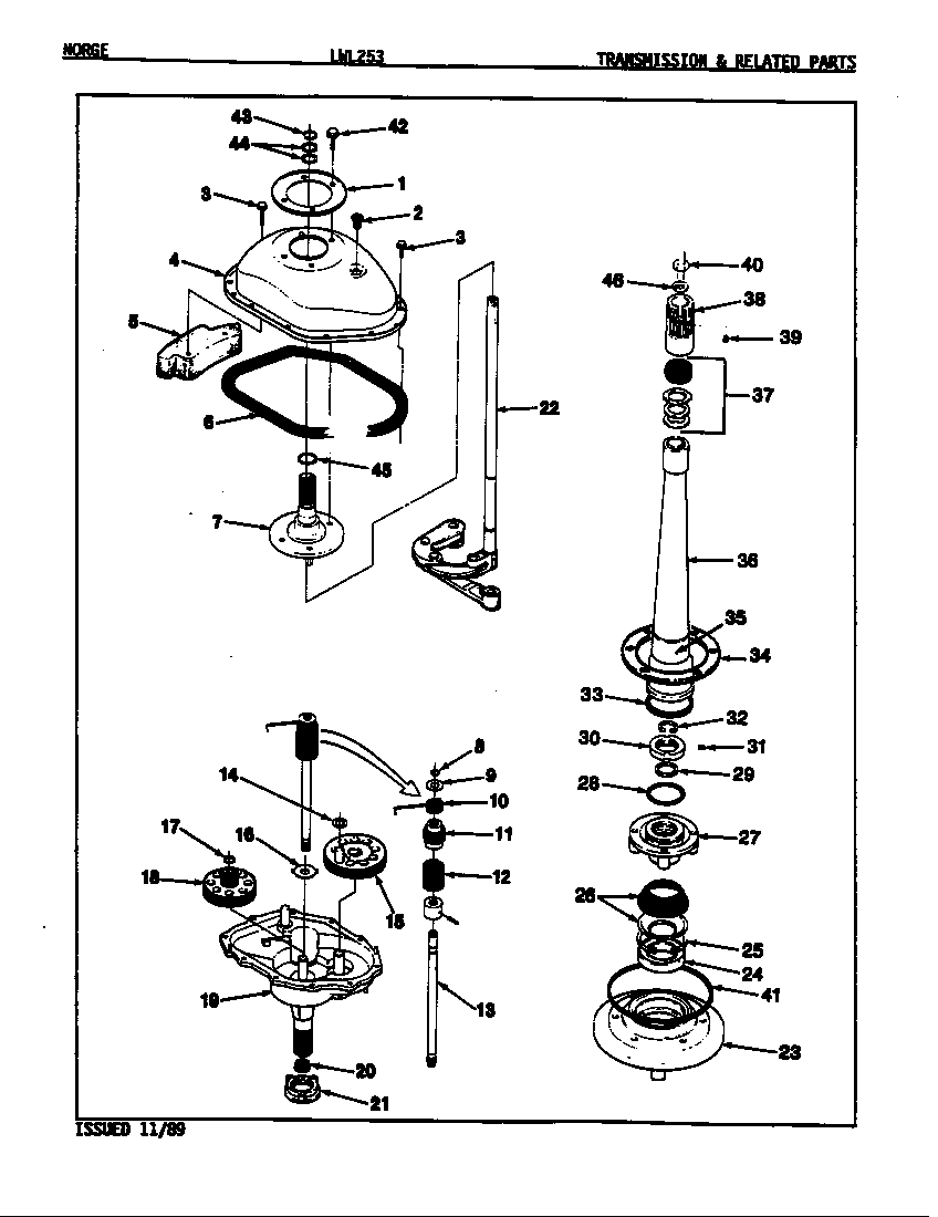 Norge LWL253A transmission & related parts (rev. e-f) diagram