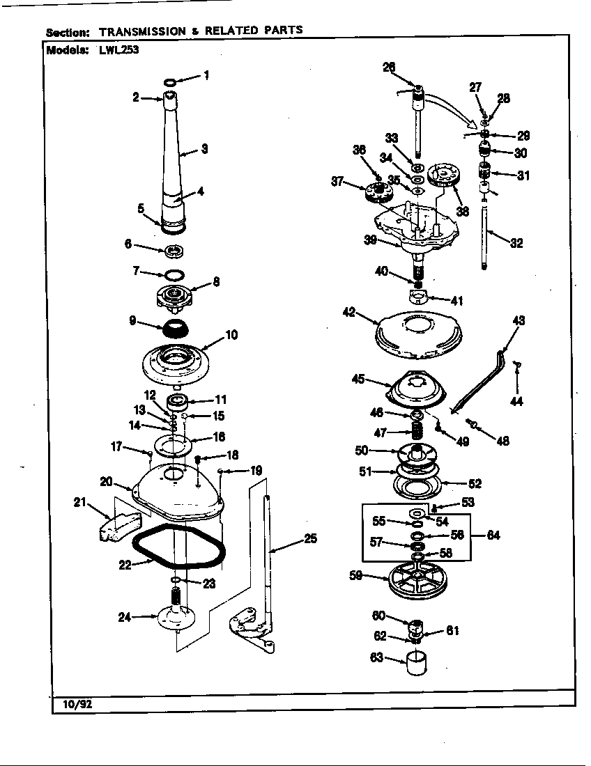 Norge LWL253A transmission & related parts (rev. g-l) diagram