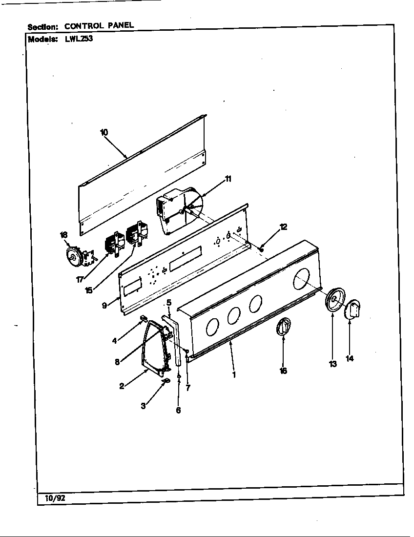 Norge LWL253A control panel (rev. g-l) diagram