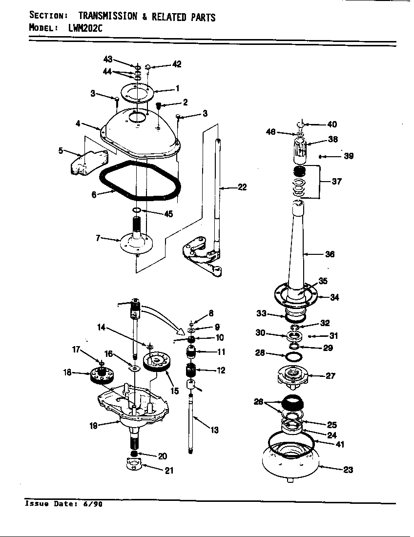 Norge LWM202HC transmission & related parts (rev. a-d) diagram