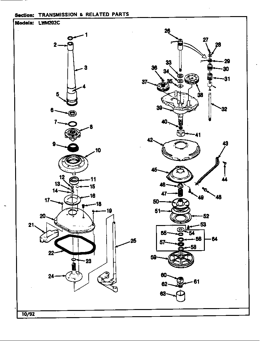 Norge LWM202HC transmission & related parts (rev. e-j) diagram