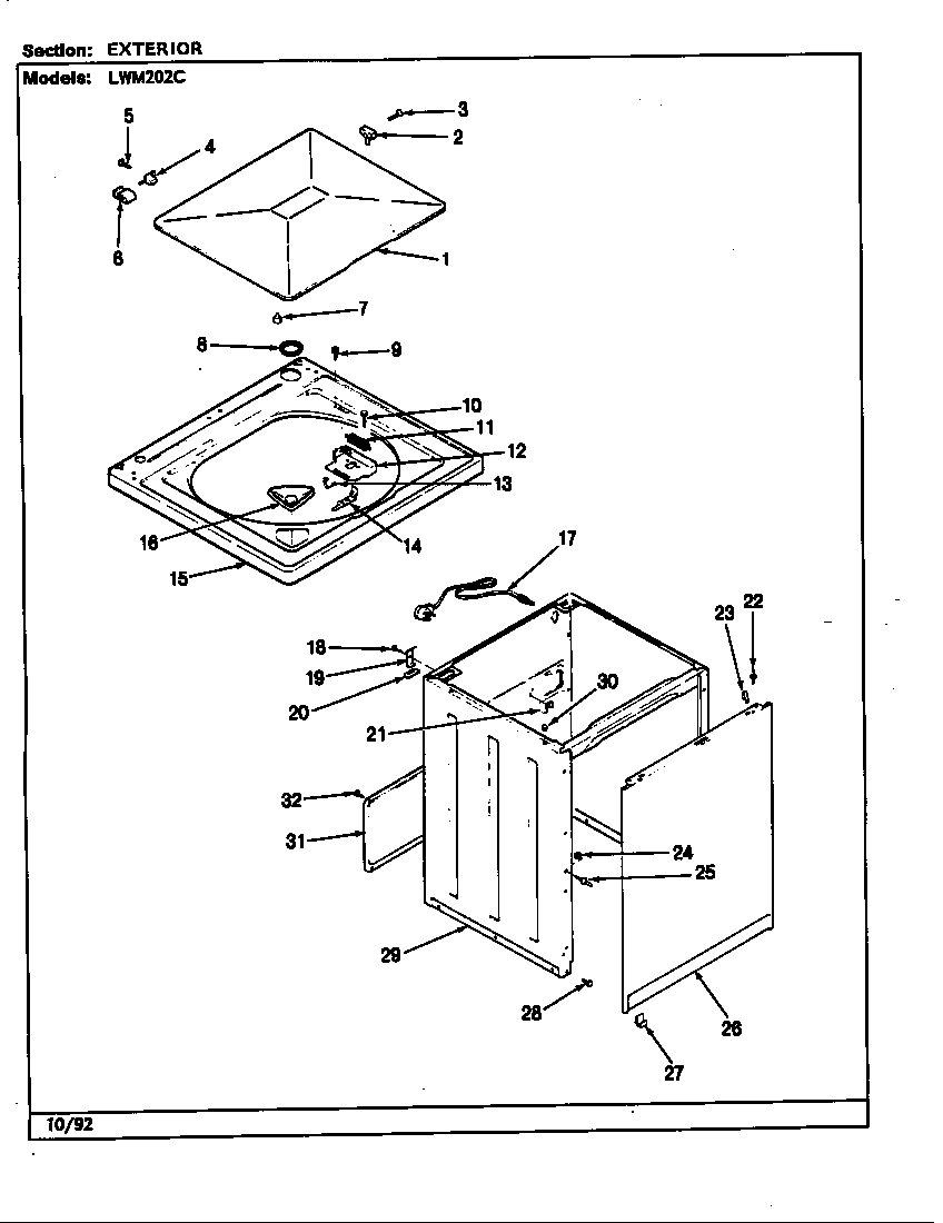 Norge LWM202HC exterior (rev. k) diagram