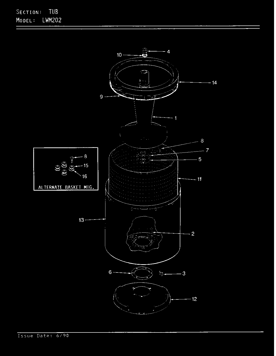 Norge LWM202H tub (rev. a-d) diagram