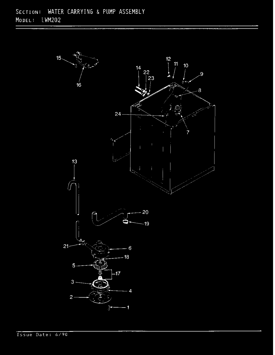 Norge LWM202H water carrying & pump assy. (rev. a-d) diagram